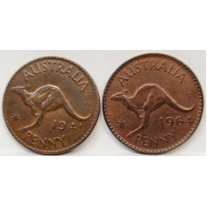 AUSTRALIA 1941 and 1964 . ONE 1 PENNY
